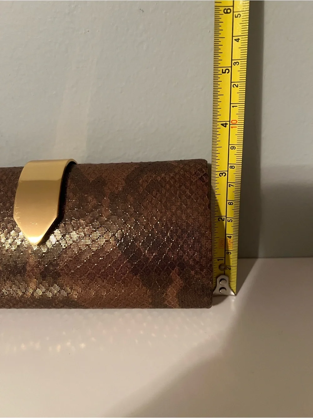 Banana Republic Brown Snakeskin-Textured Clutch with Gold Hardware